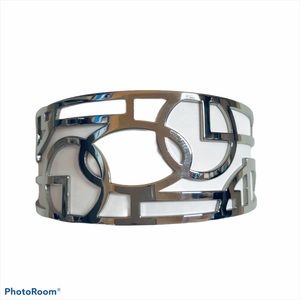Extra Wide Silver Metallic Unique Vintage Cuff Bangle Geometric Bracelet